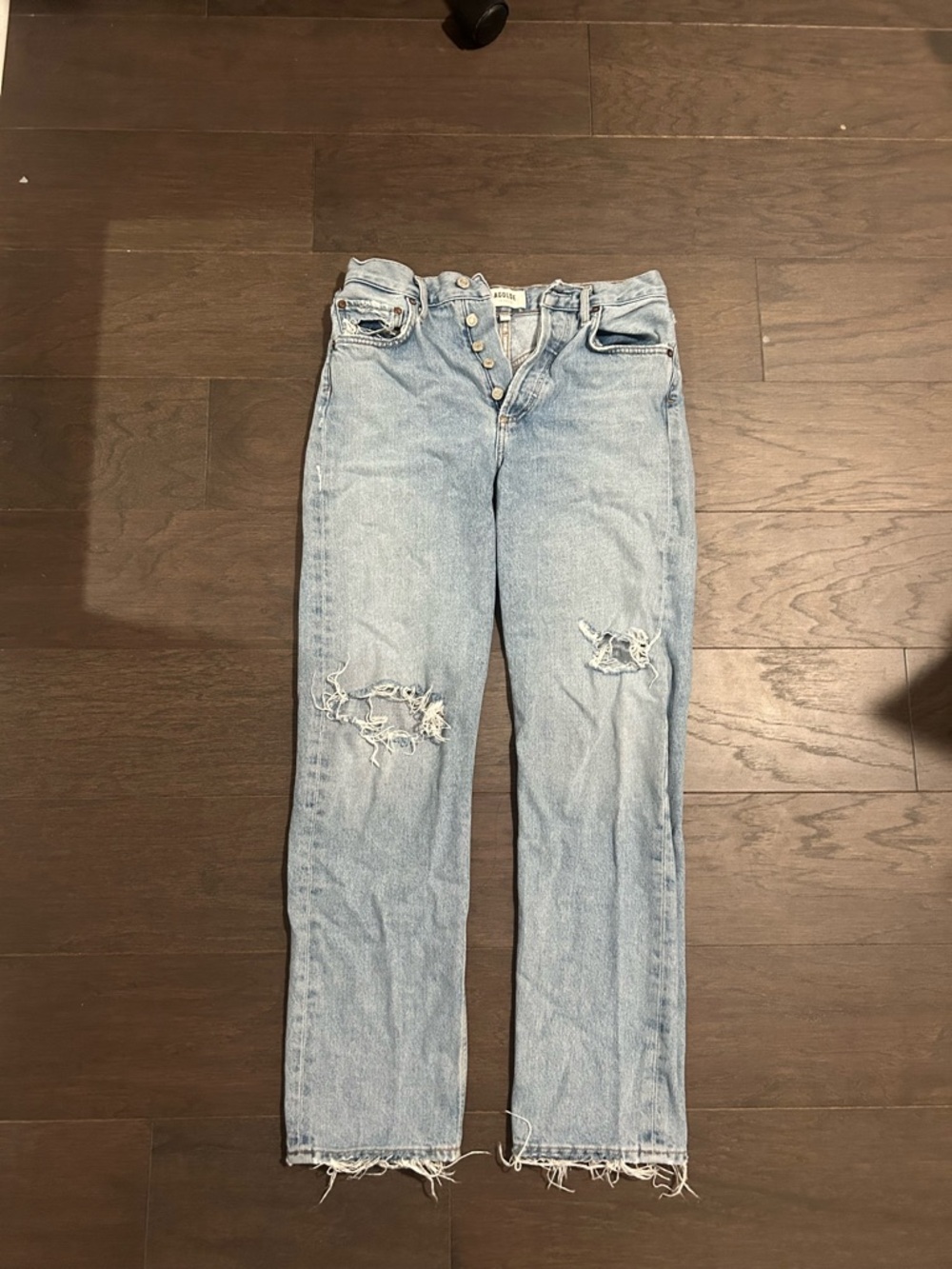 Agolde Light Blue Distressed Straight Leg Jeans